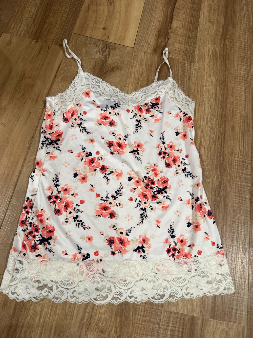 White House Black Market White Camisole with Coral Floral Print